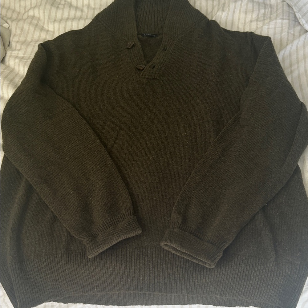 J. Crew Men's Dark Olive V-Neck Sweater